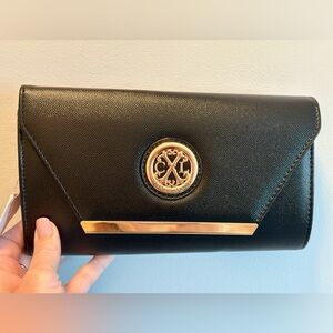 NWT Christian Lacroix Black and Gold Clutch